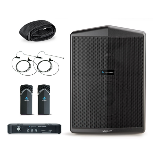 Lightspeed Mobile PA with two Flexmikes, Media Connector and Headset Mics for instructional audio in the classroom