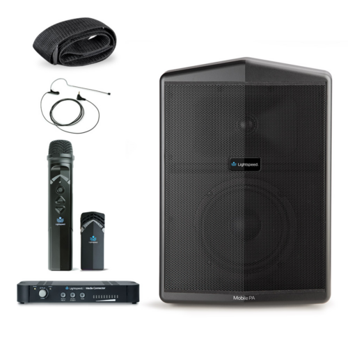 Lightspeed Mobile PA with Flexmike, Sharemike, Headset Mic and Media Connector for instructional audio in the classroom