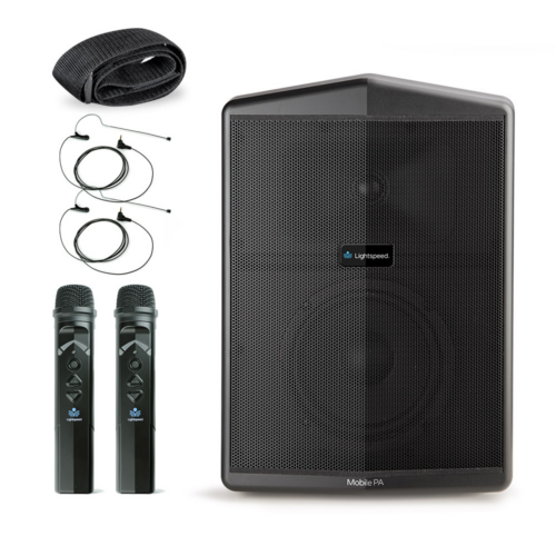 Lightspeed Mobile PA with two Sharemikes and Lapel Mics for instructional audio in the classroom
