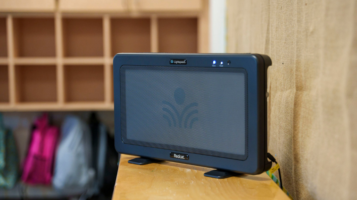 Lightspeed Redcat RCN set up on a shelf in the back of a k-12 classroom